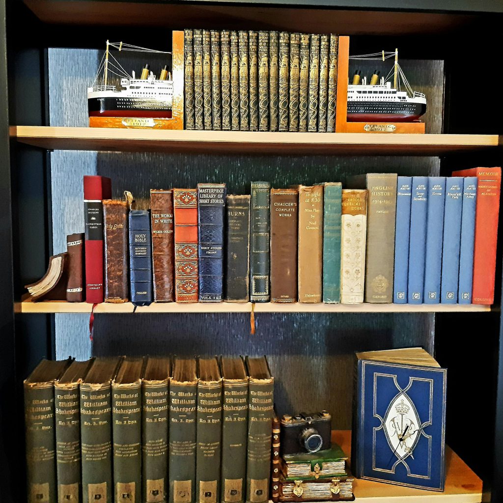 zdjęcie biblioteczki ze starymi książkami